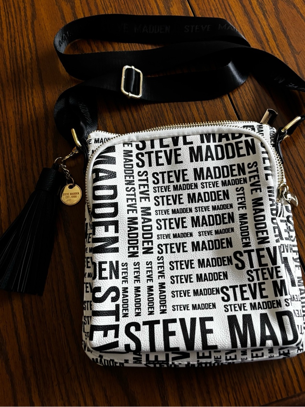 Steve Madden Black and White Logo Messenger Crossbody